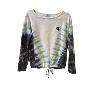 Medium Love Yourself Tie Dye Long Sleeve Drawstring Sweatshirt Athleisure Top